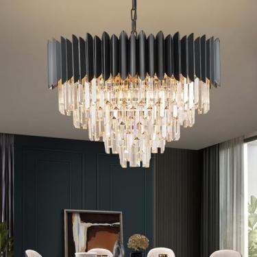 Imagem de YOLIZUOT Lustre De Cristal Preto De 24'', Lustre Redondo De Cristal K9 Ajustável, 5 Níveis, Grande, Moderno, Com 10 Luzes Para Sala De Jantar, Sala De Estar, Cozinha, Hall De Entrada