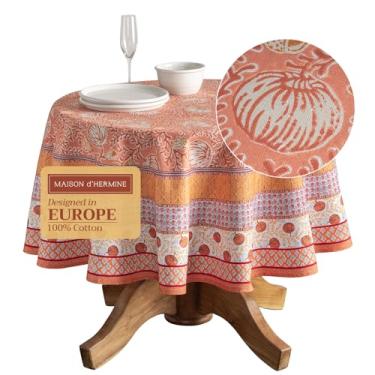 Imagem de Maison d' Hermine Toalha de mesa redonda 100% algodão 169 cm toalha de mesa reutilizável decorativa uso diário para sala de jantar, casa de fazenda, casa, festa, festivo e casamento - Festival da