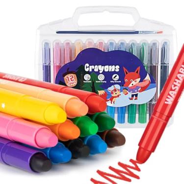 Imagem de ANYUKE Giz de cera laváveis torcidos: 12 cores de giz de cera de gel para crianças, giz de cera não tóxico para crianças, marcadores de colorir para crianças de volta às aulas