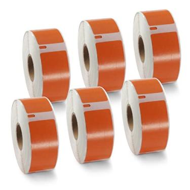Imagem de BETCKEY Etiquetas coloridas compatíveis com etiquetas Dymo 1738595 (3/10.2 cm x 2-1/5.1 cm), compatíveis com impressoras Dymo LabelWriter Thermal 450, 4XL e Zebra [6 rolos, 2700 etiquetas, laranja]