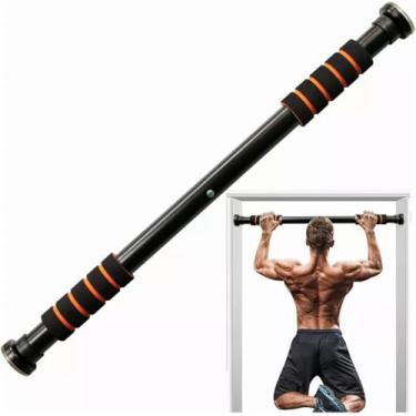 Imagem de Barra De Porta Ajustável Para Exercícios 63 a 96 cm Fixa Na Parede Para Crossfit Musculação Alongamento Abdominal Flexões Força Resistência Com Pegador Antiderrapante Cor Preta