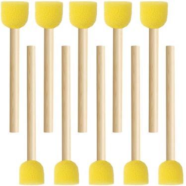 Imagem de Pndeyo 10 pincéis redondos de esponja para pintura, 2 tamanhos de pincéis de espuma com cabo de madeira, ferramenta de coloração de pincel de esponja para artes e artesanato DIY - amarelo