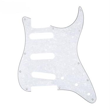 Imagem de Musiclily 11 Furos Escudo SSS Pickguard Strato para Guitarra Fender EUA/Mexicana Made Stratocaster Standard Estilo Moderno, 4 Camadas Branco Perolado