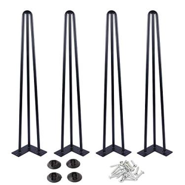 Imagem de Osring – Pernas de mesa de cabelo de 81 cm com 1,27 cm de diâmetro e 3 rodas, perna de metal resistente para móveis para mesa de café e banco de pátio, pés de grampo preto com protetor de piso para projetos de casa faça você mesmo, pacote com 4