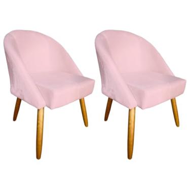 Imagem de Kit com 2 Cadeiras De Jantar Lua Veludo Luxo Para Salão Sala Penteadeira Escritório Leitura (ROSÊ)