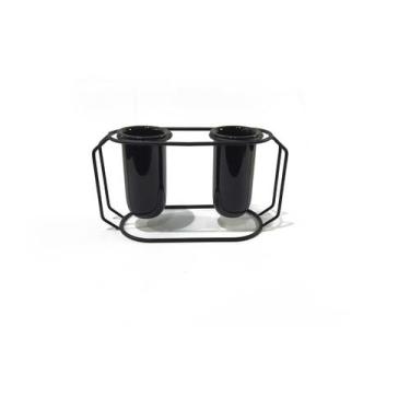 Imagem de Suporte em Metal Duplo Preto com Vaso Preto em Cerâmica - 24,5 X 13,5c
