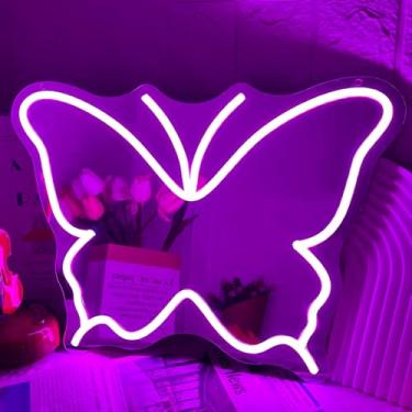 Imagem de Placa espelhada neon de borboleta, luzes de néon de LED de arte regulável para decoração de parede, alimentadas por USB, borboleta, sinais, espelho, para quarto de meninas, crianças, festa de