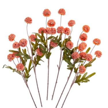 Imagem de SITUMEIZI Flores artificiais de crisântemo laranja para mães falsas pompon de haste longa de seda 6 peças mini arranjos de flores kiku artificiais para decoração de festa em casa e casamento
