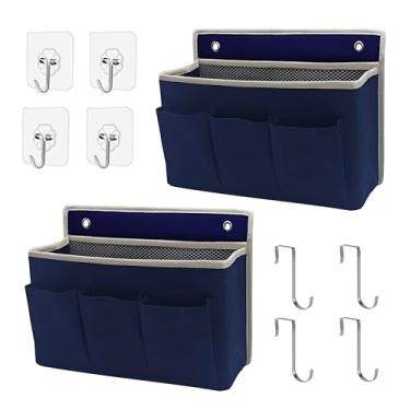 Imagem de Pacote com 2 sacos organizadores para pendurar na parede/cestos para pendurar com compartimento grande de malha e 3 bolsos, organizador de pendurar sobre a porta, armazenamento de espaço para quarto