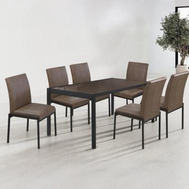 Imagem de Conjunto Sala de Jantar com 6 Cadeiras Atenas Preto Fosco / Marrom / C