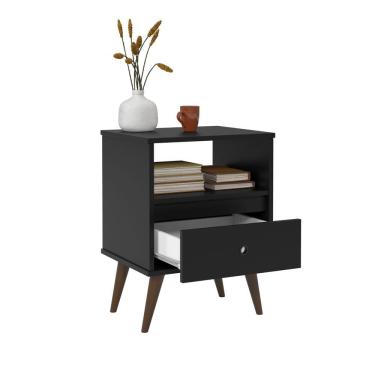 Imagem de mesa de cabeceira 1 gaveta com nicho preta