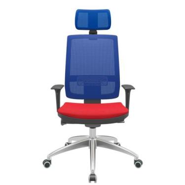 Imagem de Cadeira Office Brizza Tela Azul Com Encosto Assento Poliéster Vermelho