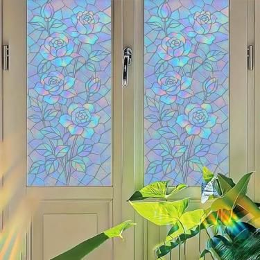 Imagem de Starlit Patio Painel de privacidade iridescente holográfico rosa película de janela estática sem cola capa decorativa de filtragem de luz para entrada de vidro de porta 45 x 99,8 cm