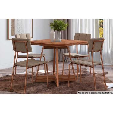 Imagem de Sala De Jantar Completa 1593 Com Tampo Madeirado 90x90cm E 4 Cadeiras 1742 Cobre-linho Areia-courino Caramelo - Carraro