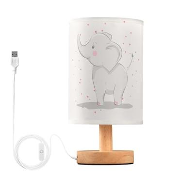 Imagem de YYZZH Abajur De Mesa Elefante Fofo Com Coração Amor Dia Dos Namorados Cabeceira Branca Base Madeira Tecido Para Sala Estar Quarto Crianças Escritório