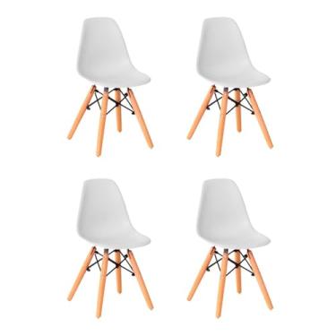 Imagem de Kit 4 Cadeiras Infantil Eames Polipropileno Base Madeira Eiffel Espresso Móveis Branco