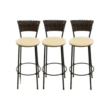 Imagem de kit 3 banquetas alta junco argila marrom escuro cozinha bancada balcão bares área gourmet (3.bq.alta.argila/bege)