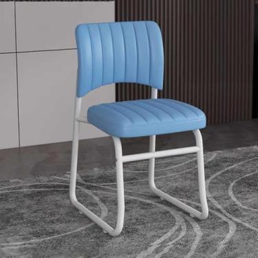 Imagem de Cadeira De Escritório Sem Braços Acolchoada Com Pu O Rodas, Cadeira De Casa Com Assento Largo De Encosto Médio, Cadeiras De Tarefa De Computador, Cadeiras Moder Vaity, Cadeira De, Blue, A