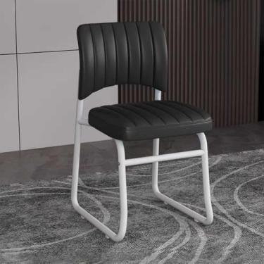 Imagem de Cadeira De Escritório Sem Braços Acolchoada Com Pu O Rodas, Cadeira De Casa Com Assento Largo De Encosto Médio, Cadeiras De Tarefa De Computador, Cadeiras Moder Vaity, Cadeira De, Black, C