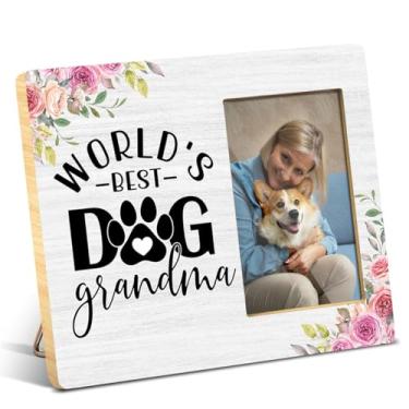 Imagem de JioJio Chan Porta-retrato de presente de cachorro para avó, presente de aniversário do dia das mães para avó, o melhor cachorro do mundo, porta-retratos 10 x 15 cm, decoração de mesa para donos de