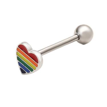 Imagem de Niaspi Anéis de língua de coração arco-íris para mulheres, aço inoxidável, colorido, corações, língua, cartilagem, piercing de barra, hélice, brincos, joias delicadas para o corpo