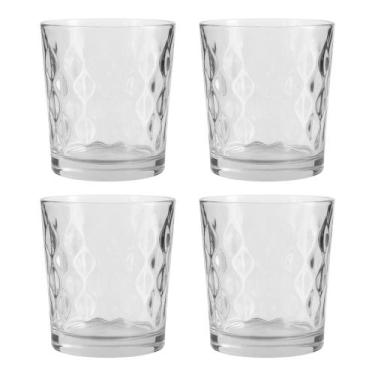Imagem de Jogo 4 Copo de Vidro Transparente para Whisky Diamond 360ml Em Casa Te