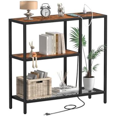 Imagem de Snughome Mesa de console com tomadas elétricas, mesa de entrada com armazenamento, mesa de sofá estreita com prateleiras de 3 camadas, mesas de console para entrada, mesa de entrada, mesa de corredor para sala de estar, hall de entrada, sofá