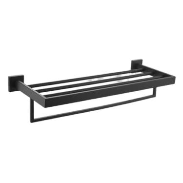 Imagem de Conjunto de acessórios para banheiro preto fosco com prateleira de parede, suporte para rolo de papel higiênico, gancho para roupão, toalheiro, anel - Hardware completo para banheiro (toalheiro)