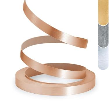 Imagem de ZYJT Borda de borda de PVC, 7/20.3 cm x 7.6 m não colado, flexível, durável, alumínio escovado real, acabamento de borda folheado de ouro rosa para móveis de mesa DIY guarnição decorativa