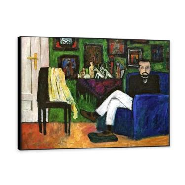 Imagem de NHLDZYH Moldura preta. Quadros de pinturas famosas. (Homem na poltrona) por Gabriele Münter. Impressão em tela. Quadros decoração de parede 60 x 80 cm