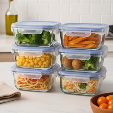 Imagem de KIT 6 Potes Vidro Retangulares Herméticos Marmitas 640 ML