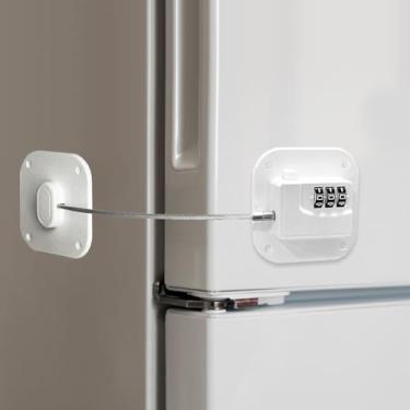 Imagem de Trava de geladeira para casa - Trava de geladeira e freezer com código de combinação, fácil instalação, trava de segurança sem furadeira para armários, gavetas, assentos de vaso sanitário - Trava