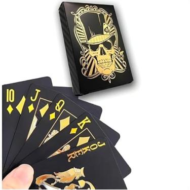 Imagem de Baralho Luxo Desing Caveira 52 Cartas + 2 Coringas Preto e Dourado A Prova D'água Cartas Poker Jogos De Mesa Truco