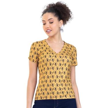 Imagem de Tshirt Onça Preta Decote V IV23 Amarelo Feminino-Feminino