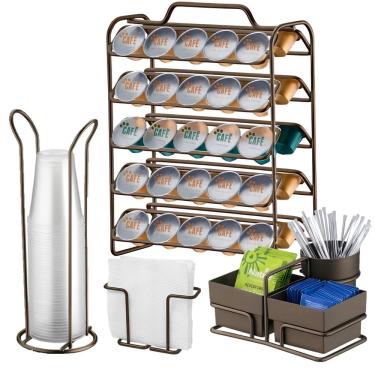 Imagem de Kit 4 Peças Suporte 50 Cápsulas Nespresso Porta Copos Guardanapos Sachês Cor Café - Future