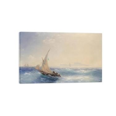 Imagem de Ivan Aivazovsky Impressão de arte de parede em tela - Imagem de arte em tela com moldura de madeira - Pôster de reprodução de pintura famosa para decoração de casa - Veleiro 2/50 x 80 cm 20 x 31