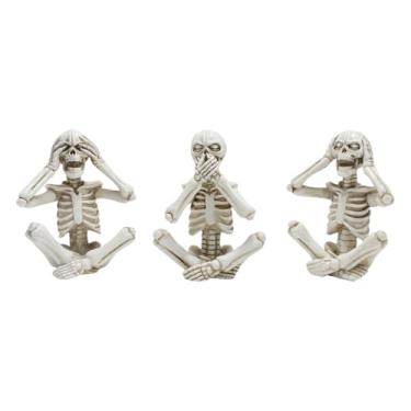 Imagem de Conjunto de estátua de esqueleto engraçado Resina sintética Ornamento decorativo lixo Consulte Fale Felizes de esqueleto para o Halloween Home Office Decor