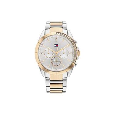 Imagem de Tommy Hilfiger Relógio feminino de quartzo multifunções de aço inoxidável e pulseira de elos, cor: dois tons (modelo: 1782387), Dois tons, Relógio de quartzo