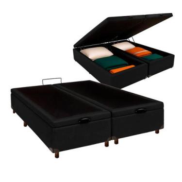 Imagem de Cama Box Bau Queen Blindado Nature Preto 158x198
