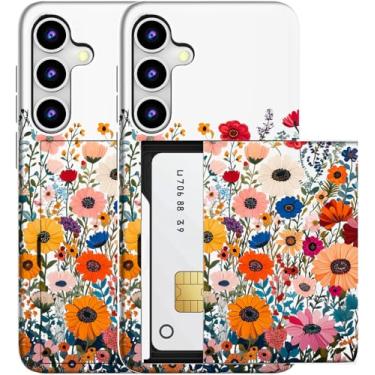 Imagem de MUQR Capa compatível com Samsung Galaxy S23+ Plus com suporte de cartão fofo - Capa tipo carteira robusta com design Kawaii, proteção contra quedas de grau militar para mulheres (flores brancas
