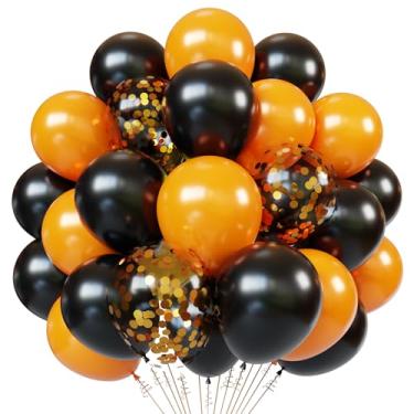 Imagem de Orange Black Latex Balloons, 65pcs 12 Inches Black Orange Confetti Balloons with 1 Ribbon for Halloween, Birthday, Graduation, Harley Davidson Party Decorations