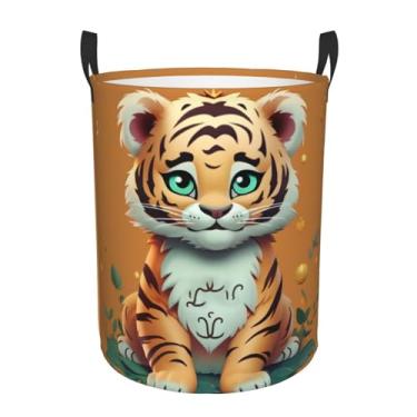 Imagem de Year Of The Tiger Cesto de lavanderia engraçado tigre dobrável à prova d'água cesto de armazenamento de roupas com alças pano oxford organizador de brinquedos cesta para banheiro, lavanderia, quarto