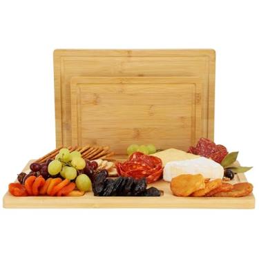 Imagem de Elama Conjunto de 3 peças para corte, preparação e tábua de servir de bambu de 25,5 polegadas, 32,6 polegadas e 15,75 polegadas (conjunto de 25,4 cm, 32 cm, 40 cm)