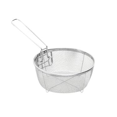 Imagem de Cestas de fritura de aço inoxidável de 23 cm com alça para fritar, servir alimentos - Cesta de fritadeira multifuncional