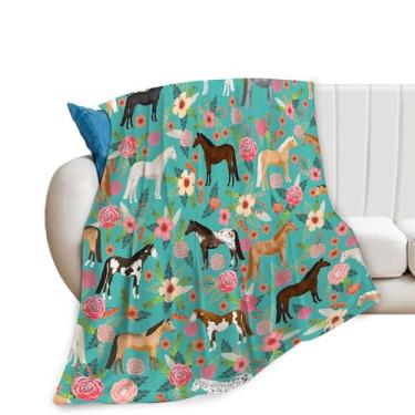 Imagem de Tijuboni Cobertor de cavalo presentes de cavalo para meninas, meninos, mulheres, homens, crianças, adultos, cobertor de flanela macia para sofá, cama, decoração de casa 101,6 cm x 127 cm