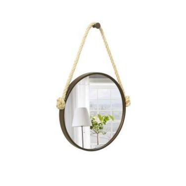 Imagem de Espelho Decorativo Adnet Marrom Alça Sisal Natural 60 cm Redondo - E2G