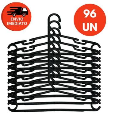 Imagem de Cabide Plástico Preto Adulto Grande Reforçado 10mm Premium Roupas Casa