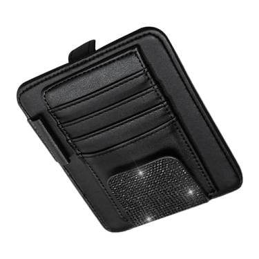 Imagem de Capa para óculos de sol | Suporte de óculos de sol de couro PU | Design de strass couro PU viseira automotiva clipe de óculos de sol para viseira de carro