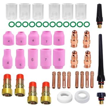 Imagem de Eagles 49 peças de acessórios para tocha de soldagem TIG WP17/18/26 kit de copo de vidro bocal de alumina lente de gás atarracada kit 10/12#