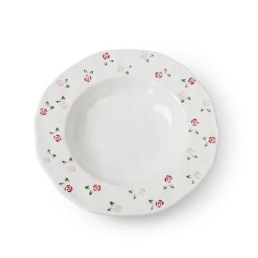 Imagem de Koythin Conjunto de tigela de ramen de chapéu de palha de cerâmica, tigelas de massa, tigela de servir salada para macarrão, jantar, salada, pode ir ao micro-ondas (flores pequenas fragmentadas de